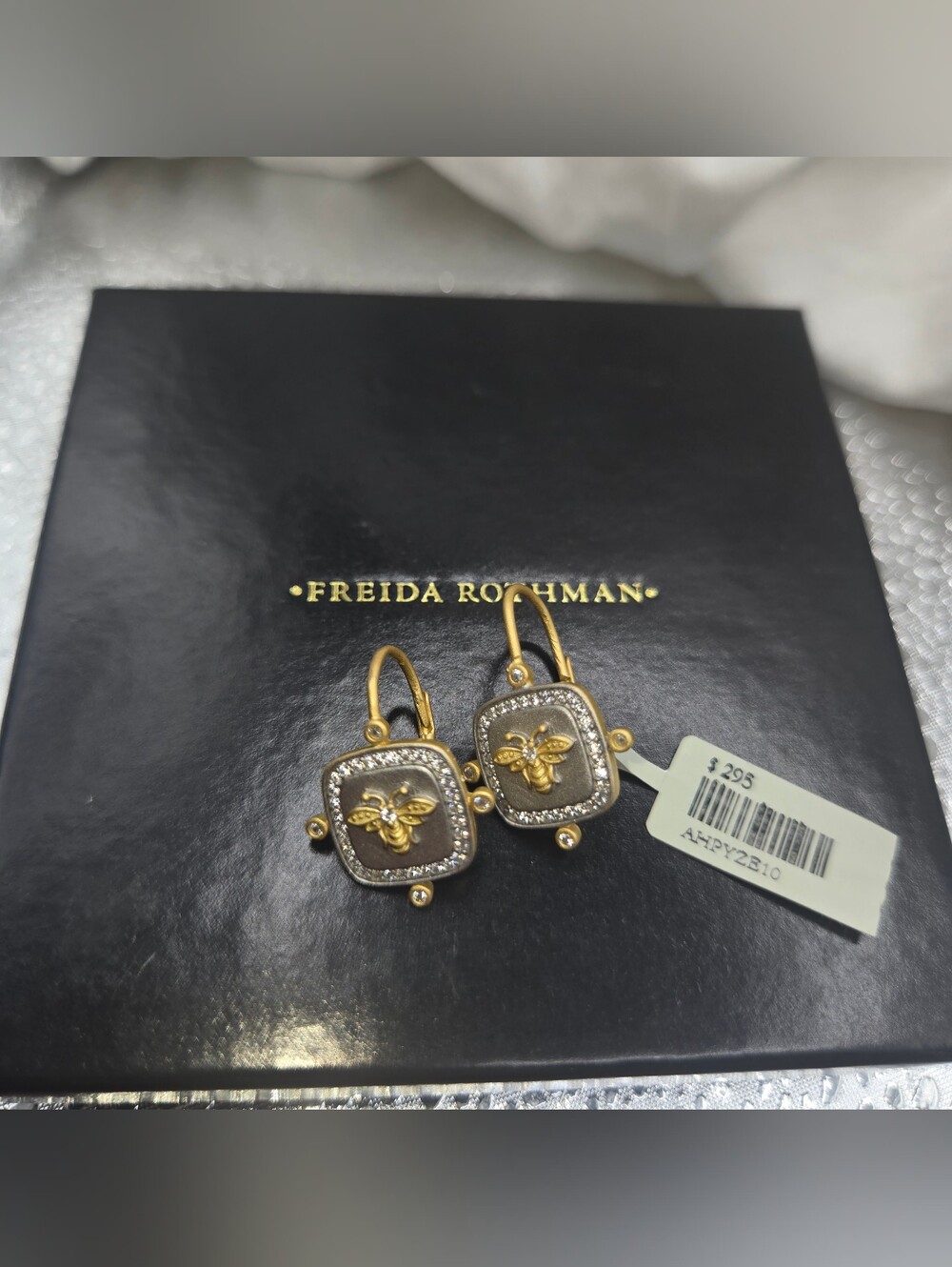 Gold Bee Drop Earrings - Two-Tone Square Design NWT MSRP $295